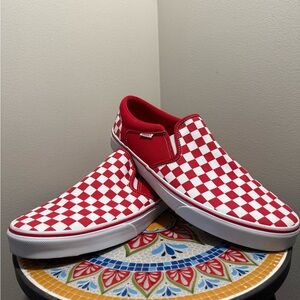 Red & White Checkerboard Vans Slip-On Shoes – Men’s Size 13